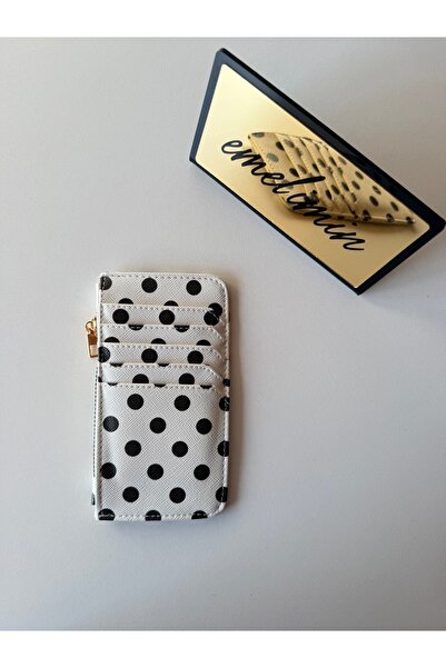 emelimin Women's White-Black Polka Dot Zippered Card Holder Wallet Multi-Comp...