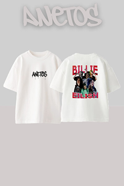 Anetos Billie Eilish_106 dizajn, štampana unisex majica prevelikog kroja, bela