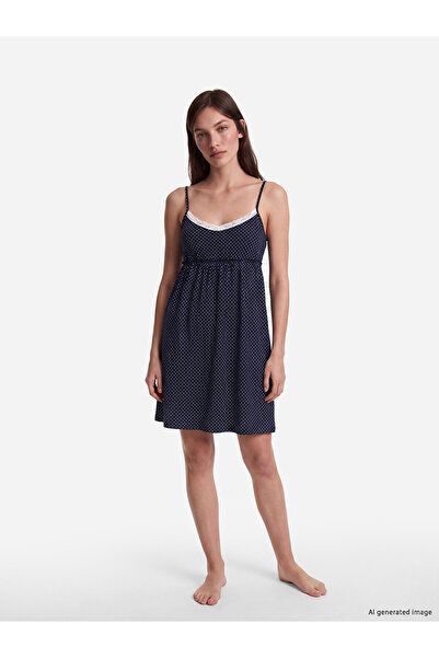LC Waikiki Peak New Season V-Neck Polka Dot Strap Nightgown for Women