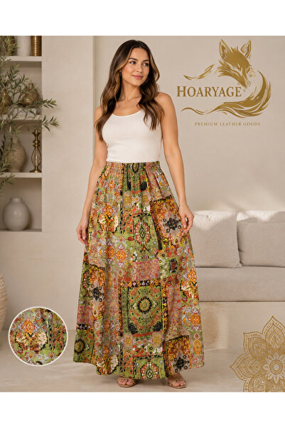 hoaryage Elastic Waist Ethnic Pattern Viscose Fabric Maxi Length Mother's Ski...