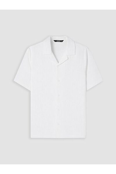 LC Waikiki Xside White Loose Fit Resort Collar Muslin Men's Shirt