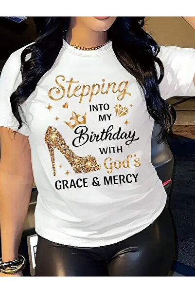23 nisan Wo Casual T-Shirt Glittery High Heel Crown Print | "Stepping Into My...