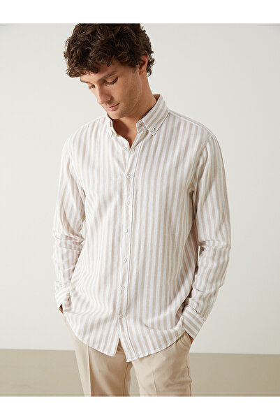 LC Waikiki Nevavm Regular Fit Long Sleeve Striped Poplin Men's Shirt with Dif...
