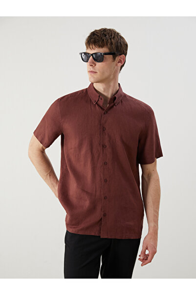 LC Waikiki Nevavm Regular Fit Short Sleeve 100% Linen Men's Shirt with Differ...