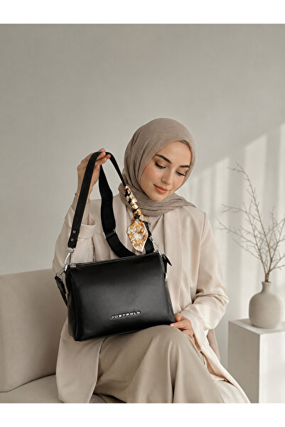 Just Polo حقيبة كتف نسائية بتفاصيل وشاح، كبيرة الحجم، مصنوعة من الجلد الناعم،...