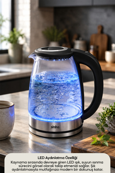 Sinbo SK 8046 1,8 L Cam Kettle LED Aydınlatmalı Kablosuz Su Isıtıcı