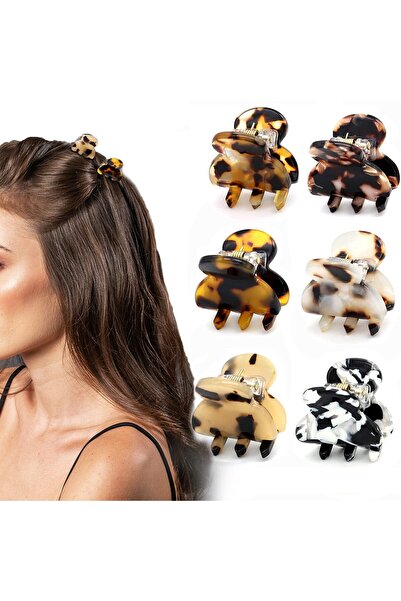 Arabest 6 Pack Mini Acrylic Hair Jaw Clips, Tortoise Shell Leopard Print Smal...