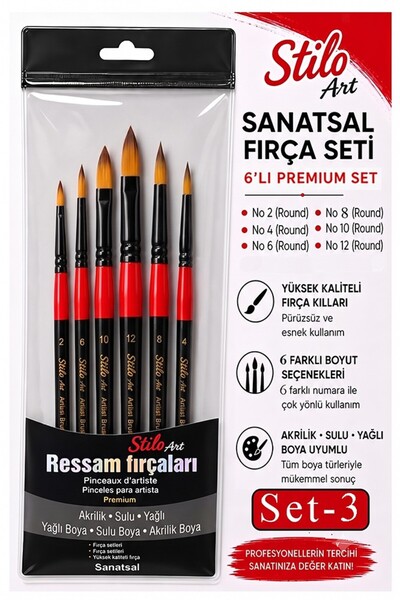 Artmaster Professional Painting Brush Set 6-Piece Round 1 Pack Stilo Set 3 Sy...