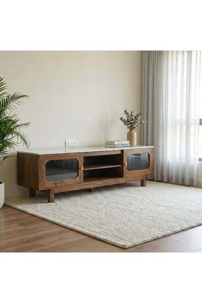 Danube Home Camelle 2 Door Marble Top TV Unit - Fits Up to 75 Inch TV - White...