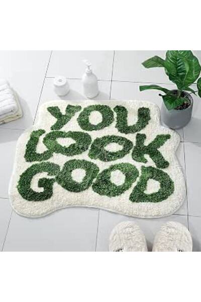 Arabest Microfiber Bath Mat, Anti Slip Water Absorbent Rug, Green White Print...