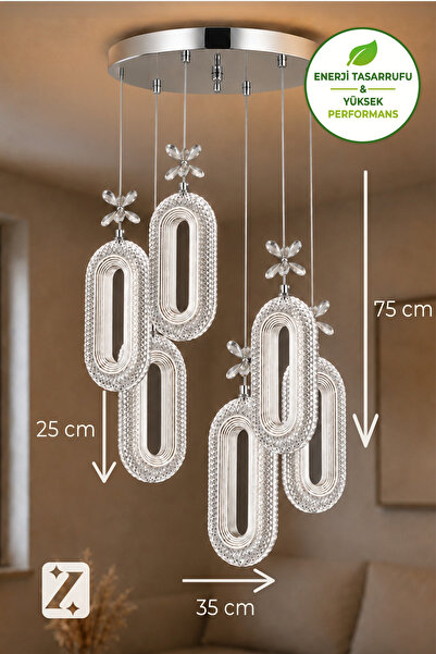 Zeda Teknoloji Elips 6'lı Modern Led Avize - 3 Renk Led Avize