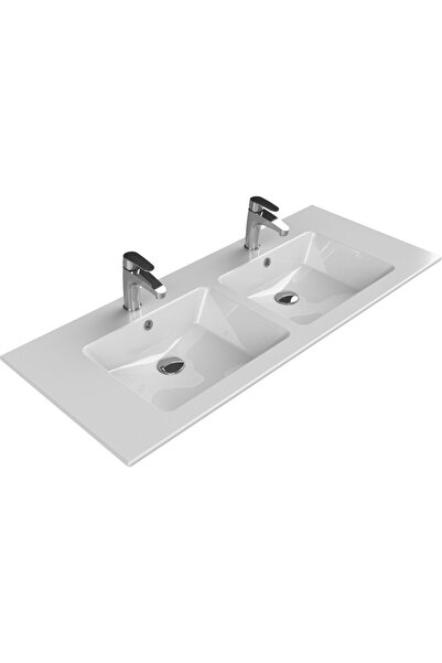 Turkuaz Seramik İbiza 121 cm Çift Hazneli Etajerli Lavabo (Çift Batarya Delikli)