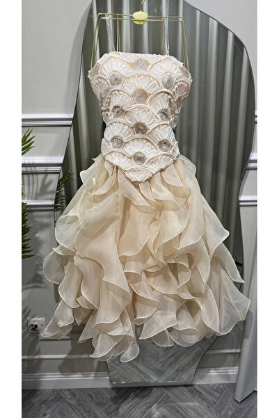 Jood Short Evening Dress with Embellished Corset and Ruffled Skirt