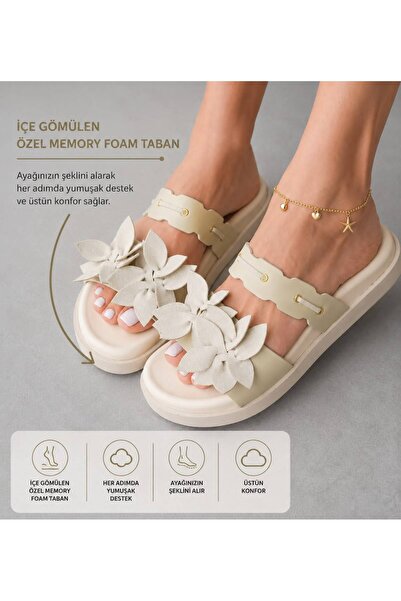 AYS SHOES Papuci de damă din piele cu talpă confortabilă și accesorii florale