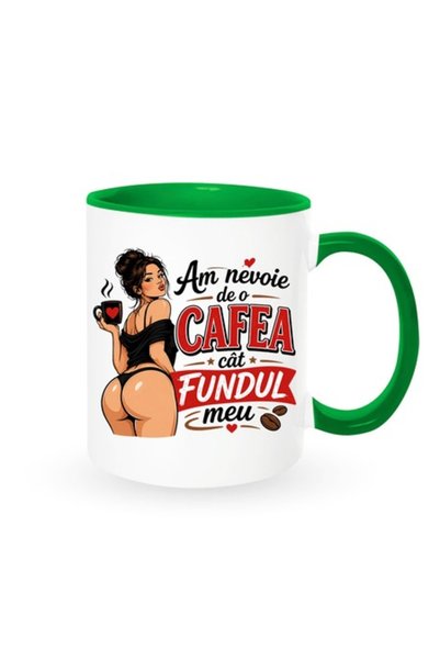 OEM Cană cu mesaj amuzant: "Am nevoie de o cafea... ", albă cu interior verde...