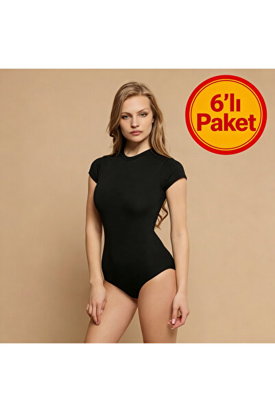 Cansu İç Giyim Women's 6-Pack Cotton Half Sleeve Snap Bodysuit Set - Black & ...
