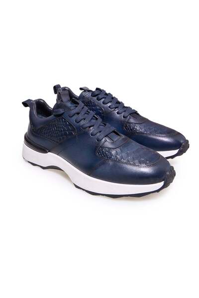 FRANCO CALVANI Dark Blue Color Lace-Up Genuine Leather Men's Shoes
