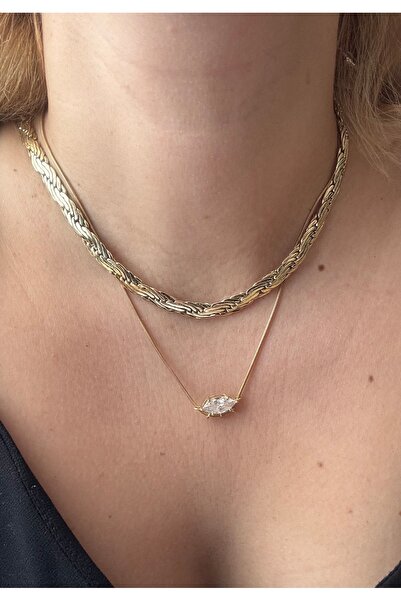 Gilia Jewelry Çelik Üzeri Altın Kaplama Markiz Kolye