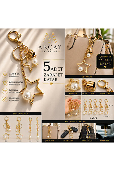 Akçay Aksesuar Pearl Star Bag Ornament 5 Pieces