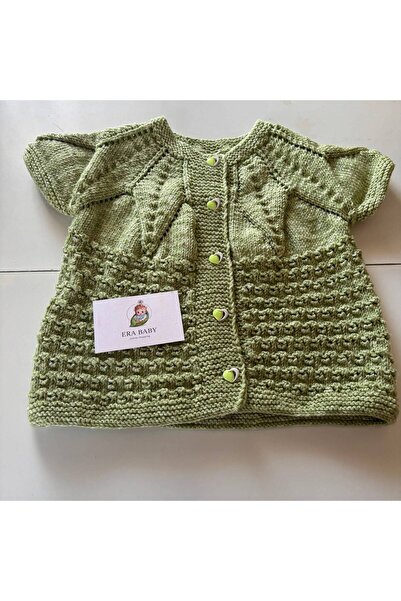 Genel Markalar ERA BABY El Örgüsü Ajurlu Bebek Yeleği Açık Yeşil Düğmeli Triko Unisex 0-3/3-6 Ay
