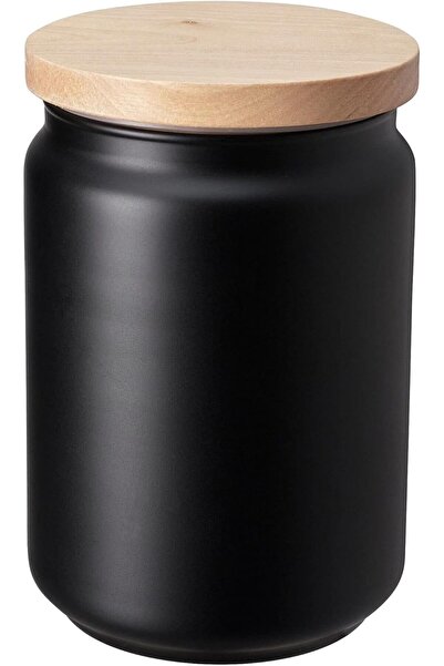 Yıldızan Msa Shop Tea Coffee Jar, Black Color 1 Lt Black Glass-Bamboo Lid 931845