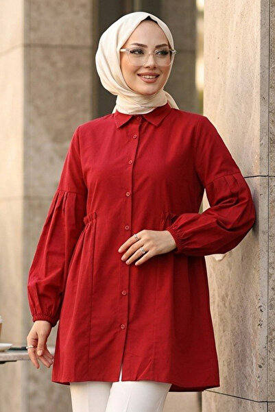 N.S NEVA STYLE Buttoned Red Hijab Tunic 20377K