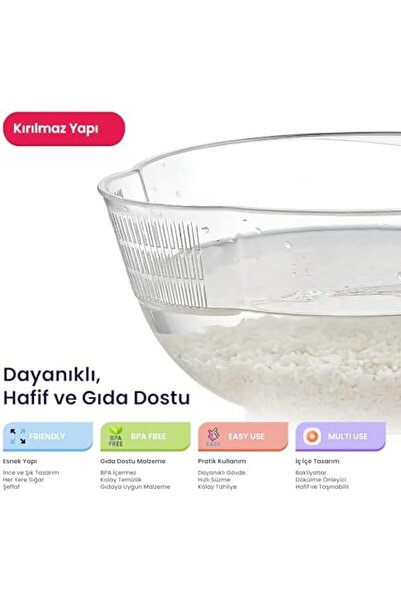 Yıldızan Nry Shop Hobby Life 3.5 Liter Transparent Rice Strainer – with Soaki...
