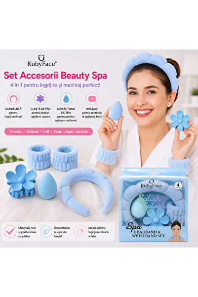 ruby face Set Beauty Spa cu Cordeluță, Manșete, Clește și Burete RubyFace