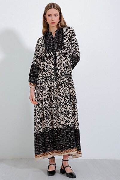 Hiccup Bdart Geometric Patterned V-Neck Long Dress