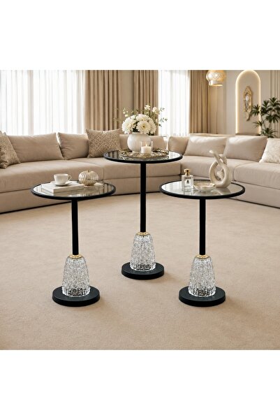 laverahome Set of 3 Black Tables Luxury Service - Modern Design with a Touch ...