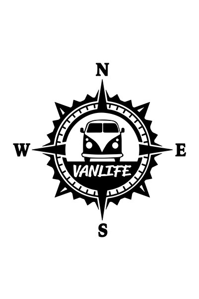 Amo-Stickers VANLIFE Приключенски стикер, Компас 40см Черен