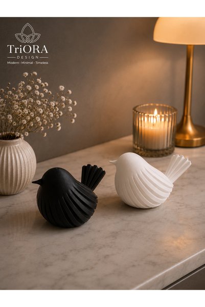 triora Çiftli Dekoratif Kuş Biblosu – Minimal Modern Masaüstü Obje | 2'li Pre...