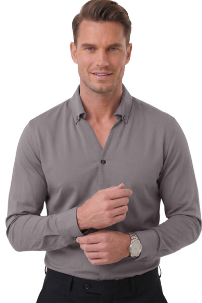 DeepSEA Smoked Slim Fit Easy-Ironing Open Collar Lycra Men's Shirt 2602615