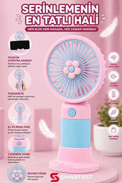 SMARTEST Pembe Çiçek Figürlü 3 Kademe Sessiz Taşınabilir Oturtma Aparatlı Min...