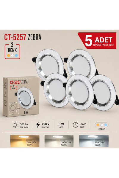 Cata CT-5257 Zebra Led Spot 3 Renk Işık 5 Adet
