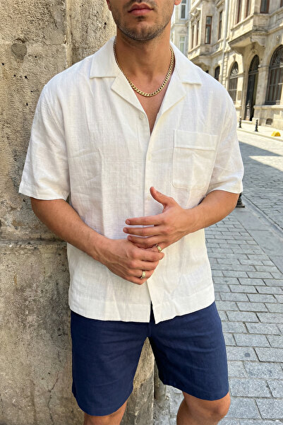 Livio Ferri قميص أكيتا للرجال مصنوع من القطن بنسبة 100% بأكمام قصيرة وقصة مريحة