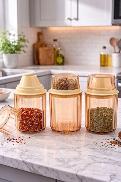 Bayev Grok 900 ml Brown 3-Piece Spice Container Food Storage Container with L...