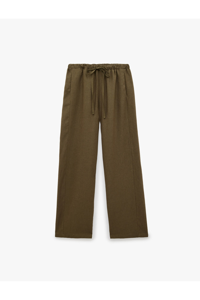 Koton Linen Look Straight Fit Straight Leg Trousers with Pockets