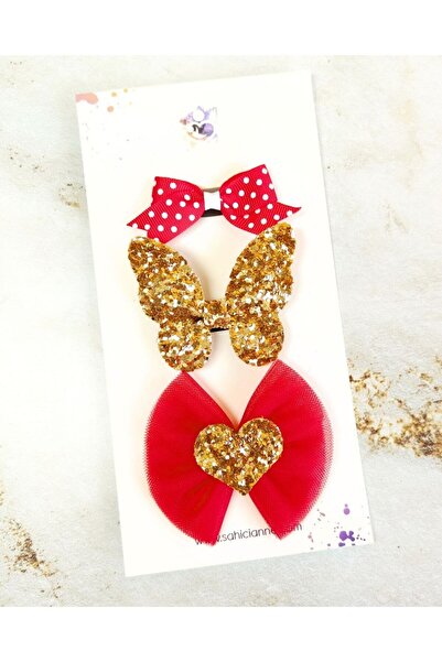 Sahici Anne Set of 3 Sparkle Red Hairless Baby Clips - Special Set for Babies...