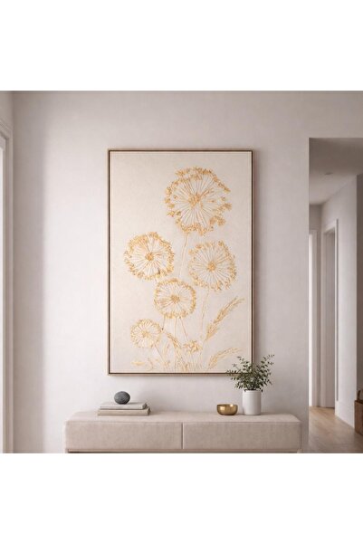 Afkar modern لوحة جبسية بارزة تصميم زهور هندباء (Dandelion) بلمسات ذهبية – أو...