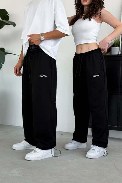HAFKAGİYİM Black Embroidered Premium Adjustable Leg Summer Baggy Tracksuit