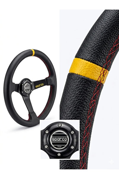 Sparco Spor Direksiyon Ofsetli Siyah Sarı Deri
