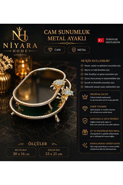 Niyara home Glass Presentation Stand with Metal Legs Made in Turkey