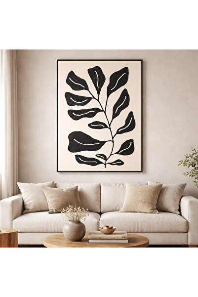 Afkar modern Minimalist Black & White Botanical Wall Art - Elegant Black Fram...