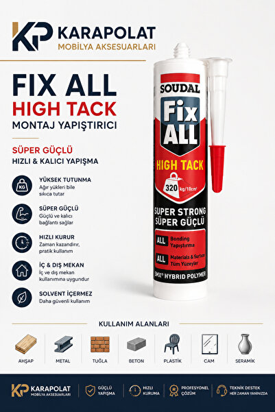 KARAPOLAT Soudal Beyaz Fix All High Tack Süper Güçlü Montaj Yapıştırıcısı 290...