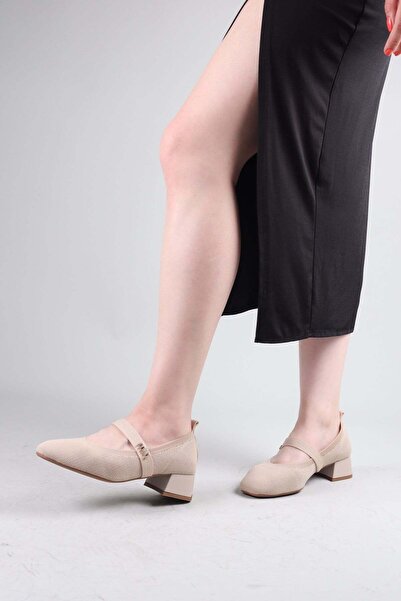 Birikon Siena Elastic Knitwear Heeled Shoes Beige