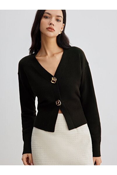 Gülce moda Women's Stylish Gold Buttoned Basic Knitwear Cardigan Glc1115