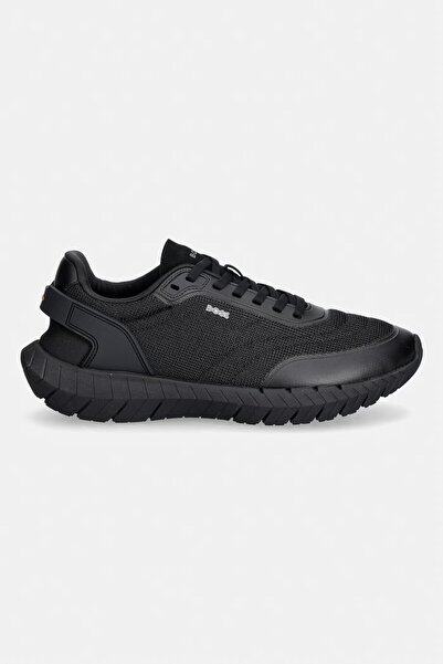 BOSS Men's Leather Comfortable Sole Daily Use Black Sneaker