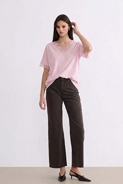 Shopping Shop Collar and sleeve lace detail blouse pink