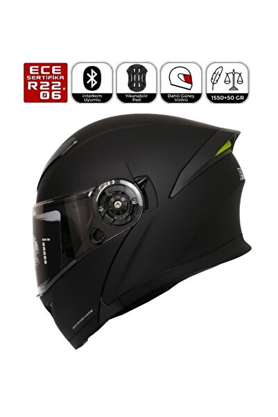 FAZER FR-965 Mat Black Motosiklet Kaskı Çene Açılır Güneş Vizörlü Motorcu Kask